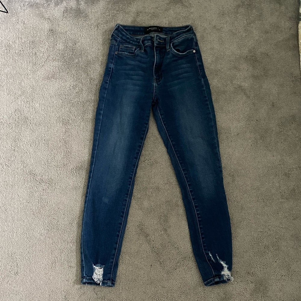 Just black denim dark blue with distress jeans